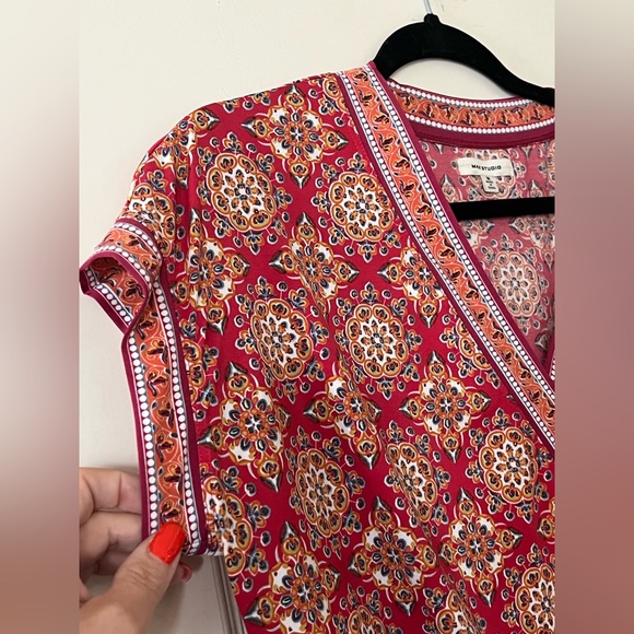 Max Studio Designer Women's Red Patterned Wrap Blouse Size Medium - Picture 6 of 15